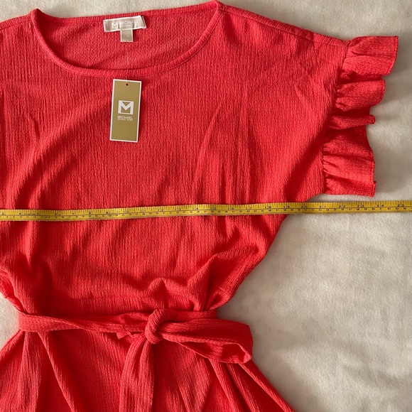 NWT MICHAEL KORS Sangria CRINKLE CREPE RUFFLE BELT FLUTTER SLEEVE DRESS Large - Picture 6 of 11